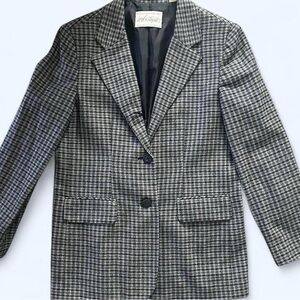 Vintage Lord & Taylor Black and Grey Plaid Wool Blazer Jacket Size Petite M